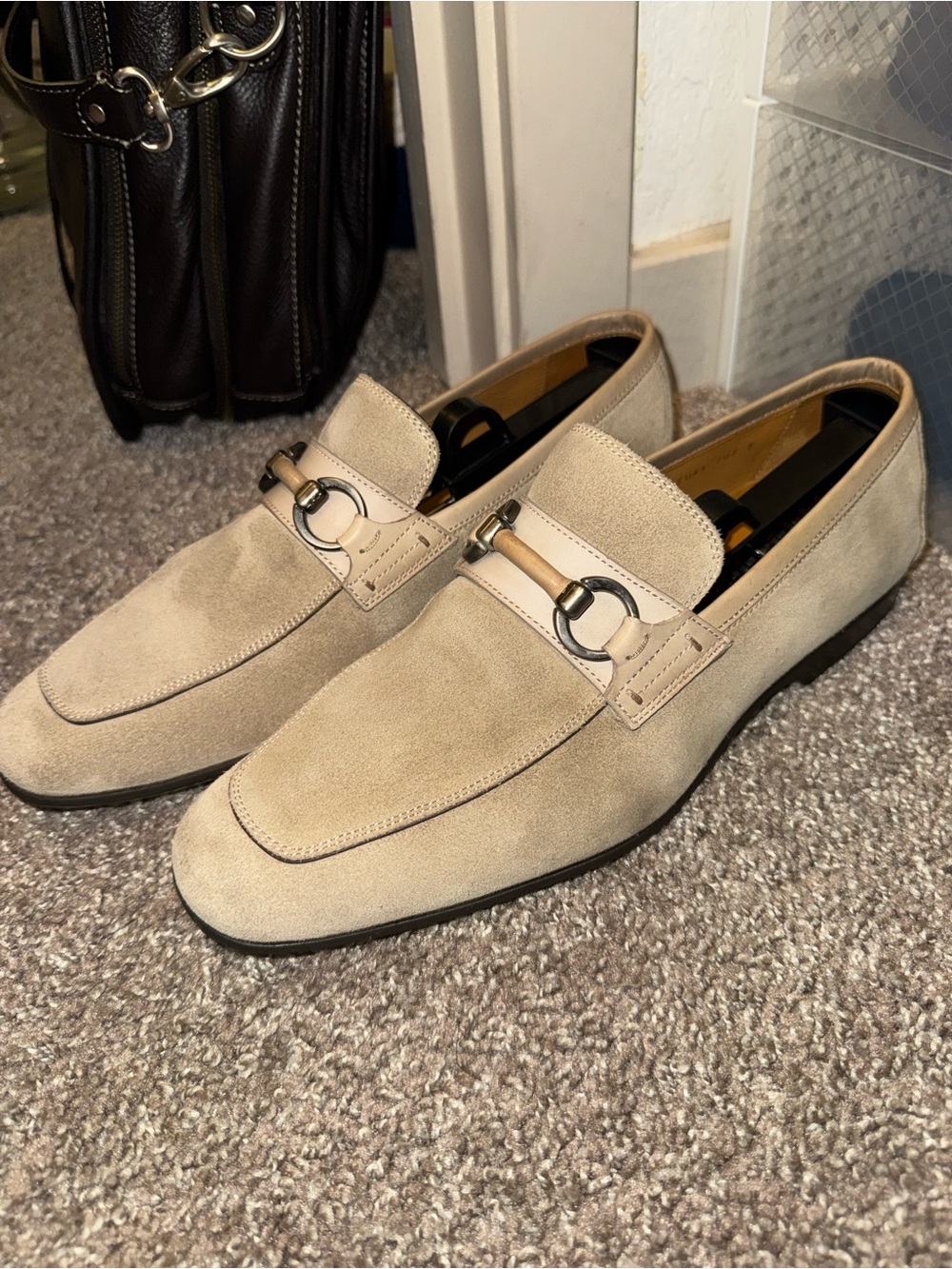 Magnanni Beige Suede Bit Loafers